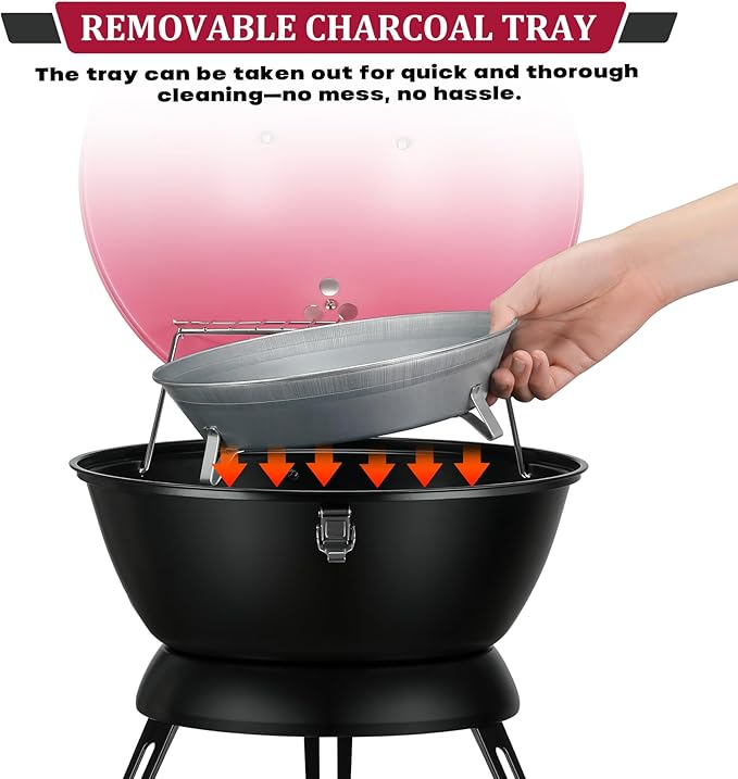 14inch Portable Charcoal Grill with Warming Rack, Small bbq Charcoal Grill Tabletop Foldable Grills for Backyard, Camping, Pink