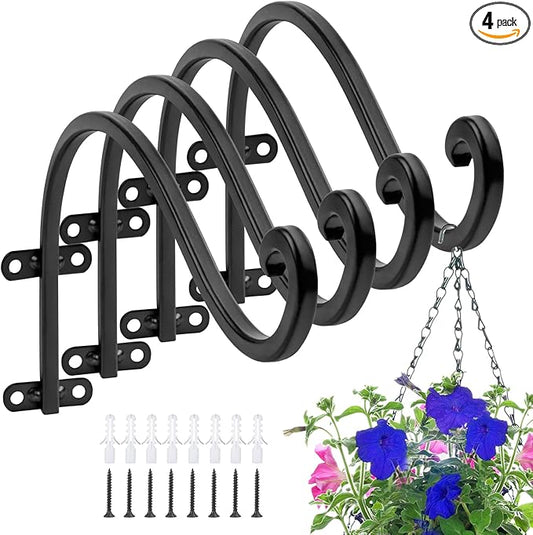 4 Pack Heavy Duty Hanging Plant Bracket,16 Inch Outdoor Plant Hangers,Black Wall Hanging Brackets for Flower Basket, Bird Feeders, Lanterns, and Wind Chimes