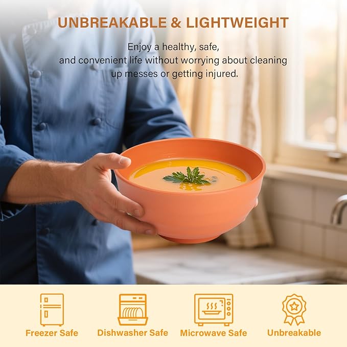 Homienly Wheat Straw Bowl Set, Large Salad Bowls Set of 8-60 OZ Large Capacity Big Bowls, Unbreakable Popcorn Bowl, Microwave and Dishwasher Safe Bowl for Kithchen, Camping, Party - Multi, Matte