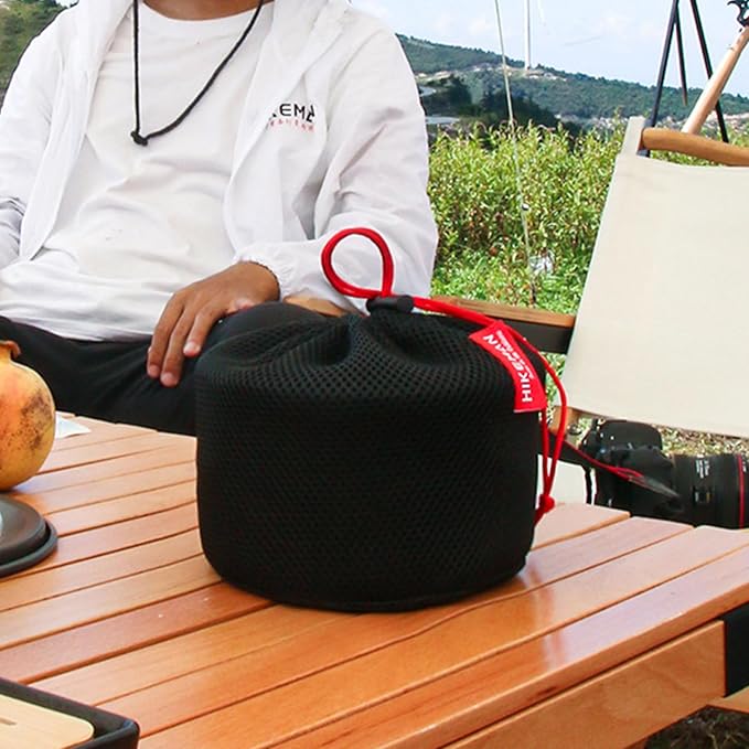 Camping Pot Bag, Camping Cookware Mess Kit Bag, Kitchen Cutlery Organizer with Drawstring, Black Nylon Mesh Outdoor Cookware for BBQ Fishing 22x25cm Pots Storage