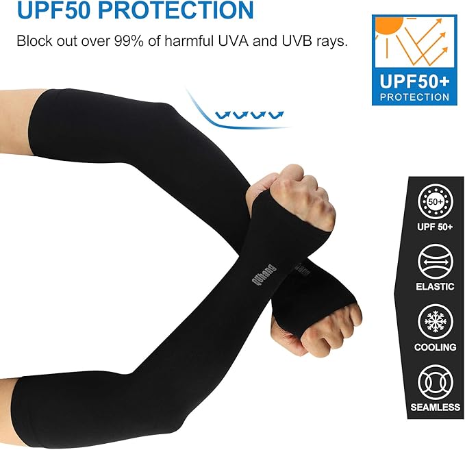 6 Pairs Arm Compression Sleeves for Women Men Outdoor UPF50 UV Protection Sun Sleeves Cooling Tattoo Black Sleeve with Thumb Hole