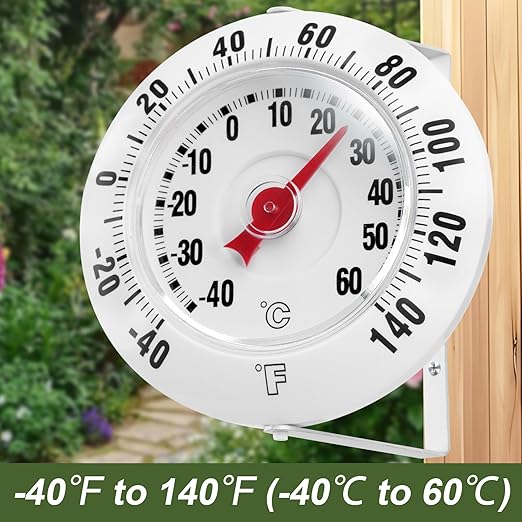 CloudHand 5 Inch Indoor Outdoor Thermometer with Mounting Bracket, Big and Bold Dial Thermometer, Easy to Read Numbers for Patio, Pool, and Indoor Areas, White