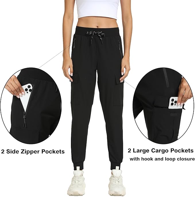 Kcutteyg Womens Water Resistant Hiking Pants with Pockets Quick Dry Soft Athletic Workout Joggers Pants for Camping Travel
