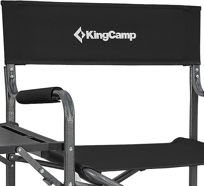 KingCamp Premium Extra Heavy Duty Wide Camping Directors Chairs Supports 300lbs for Adults, Padded Folding Portable Camping Chair with Side Table Storage Pockets Carry Straps, Black