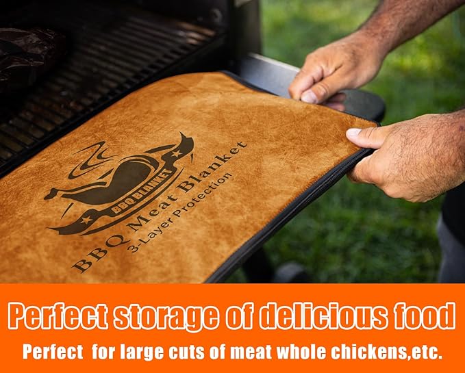 BBQ Blanket,Insulated BBQ Meat Blanket Bag, Reusable Smoked Grilled Meat Insulated Rest Bag,Can Handle any Chest, Pork, Steak, Chicken Wings-Great for Tailgating-BBQ blanket (regular 22 inches)
