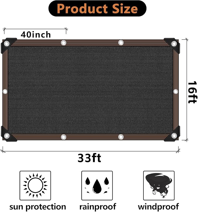 Shade Cloth, 90% Sunblock Net for Garden Patio, Shade Neting for Plants Greenhouse Outdoor Pergola Lawn, Easier to Hang Sun Cover for Kennel Chicken Coop