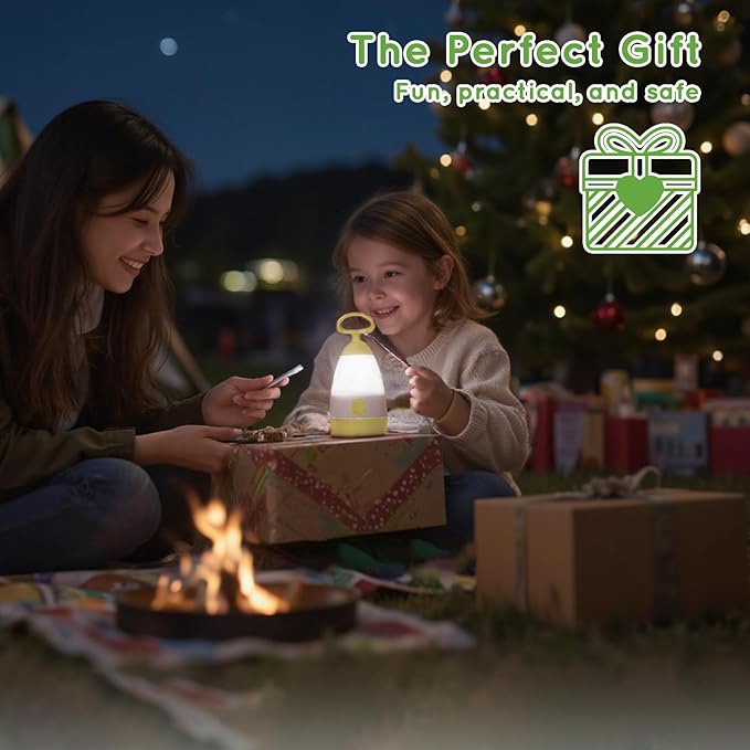Kids Camping Lantern & Night Light Battery Powered, 360° Eye-Safe Light (AAA Included), IPX4 Waterproof with RGB Modes Portable for Outdoor, Emergency & Bedtime, Gift for Children (Yellow)