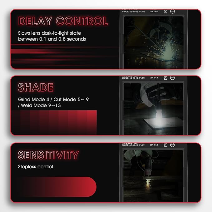 YESWELDER Large View Auto Darkening Welding Helmet, Blue Light Blocking, 1/1/1/1 True Color Solar Powered Welder Hood Mask with 4 Arc Sensors, Wide Shade 3/5-9/9-13 for TIG MIG ARC Cut and Grind