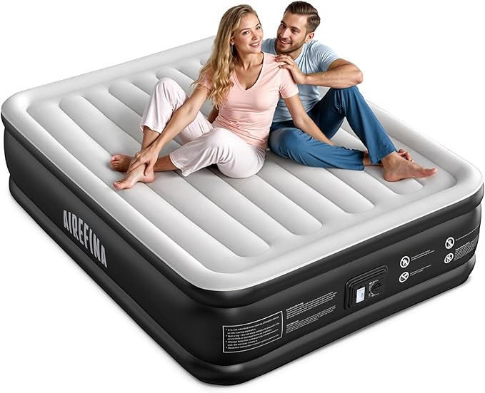 Airefina Queen Air Mattress with Built in Pump, Upgraded Comfort Blow Up Mattress Raised Inflatable Mattress for Guest Home Temporary Camping, Air Bed Queen Size, Colchones Inflables, 700lbs Max