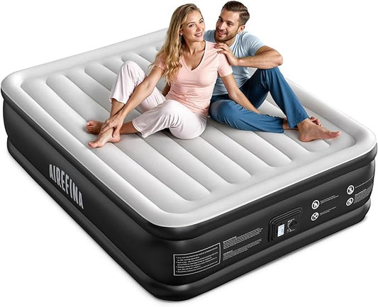 Airefina Queen Air Mattress with Built in Pump, Upgraded Comfort Blow Up Mattress Raised Inflatable Mattress for Guest Home Temporary Camping, Air Bed Queen Size, Colchones Inflables, 700lbs Max