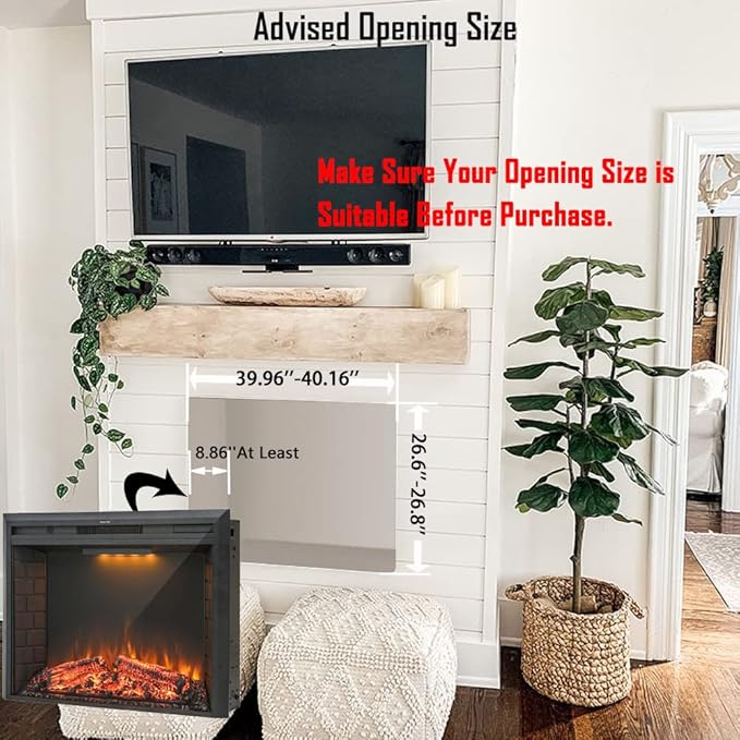 43'' Electric Fireplace Insert, Retro Recessed Fireplace Heater with Fire Cracking Sound, Remote Control & Timer, 750/1500W, Black