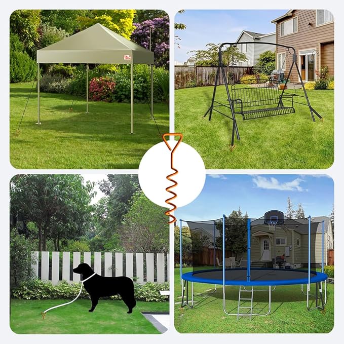 Trampoline Stakes Tent Garden Stake Heavy Duty Trampoline Parts Tent Canopies, Carports,Swing Sets Stake Corkscrew Shape Steel Stakes Anchor Kit,Bonus 4/6 Strong Belt