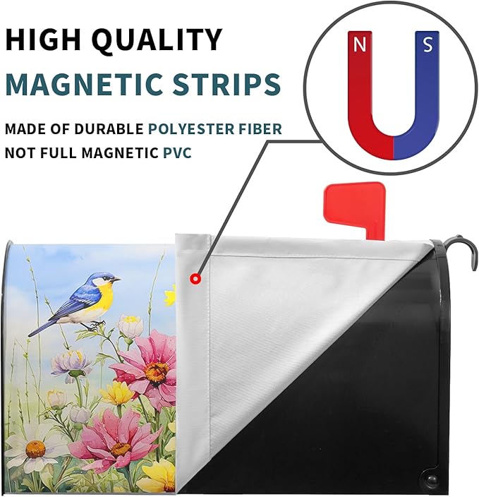 Hummingbird Bird Mailbox Covers Magnetic Standard Size 21’’x18’’ Spring Blooming Flowers and Birds Decorative Waterproof Mailboxes Wraps Letter Post Box Cover for Home Outdoor Garden Yard