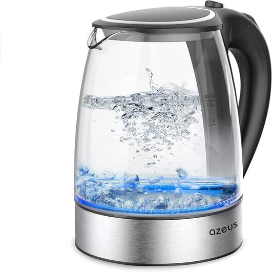 AZEUS Fast Boil Electric Water Kettle, 1.8L Large Capacity with Auto Shut-Off and Boil-Dry Protection, BPA-Free Borosilicate Glass &Stainless Steel