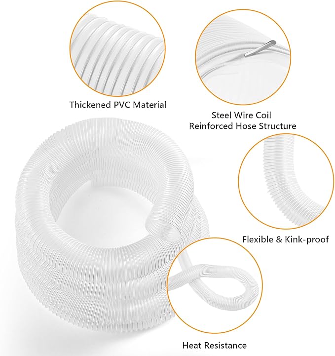 4" x 20' Clear Dust Collection Hose, 4 Inch PVC Puncture Resistant Fume Collection Hose with 6 Pieces Stainless Steel Clamps for Woods Debris