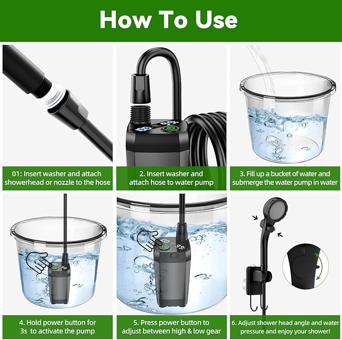 InkTrail Portable Camping Shower with Heater, Long-Lasting 6000mAh Rechargeable Camping Shower with Sprayer Head,4 Spray Modes,IPX7 Waterproof Outdoor Camp Pump for Hiking, Travel, Car, Pet