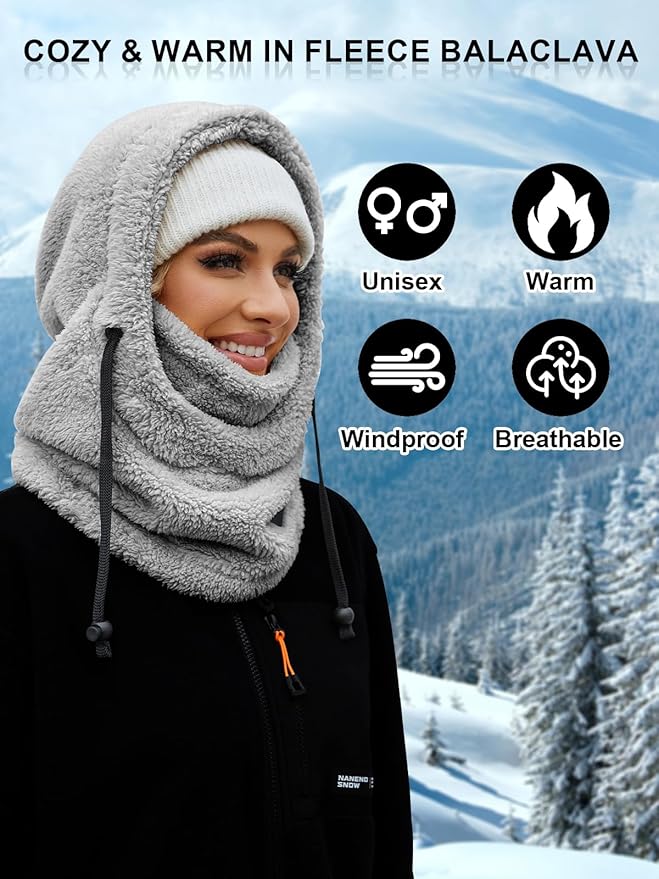 Balaclava Fleece Ski Mask for Men Women Winter Face Masks Windproof Hooded Scarf Cold Weather Hat Neck Warmer