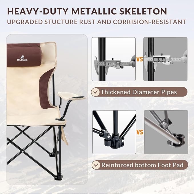 Reclining Camping Chair 4-Position Adjustable, Lightweight Folding Lounge Beach Chair for Adults with Removable Footrest & Headrest, Cup Holder & Storage Pouch for Outdoor(330lbs Capacity), Beige