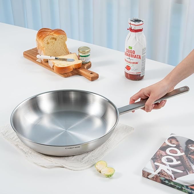 11-Inch 316 Stainless Steel Frying Pan, 5-Ply Stainless Steel Skillet, Induction Compatible, Dishwasher & Oven Safe