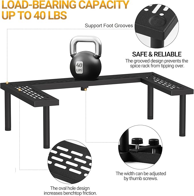 Spice Rack Organizer for Cabinet, 2 Tiers Expandable & Stackable Metal Seasoning Organizer, Premium Spice Organization for Cabinet In Home Organization