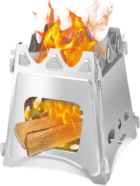 Folding Wood Burning Stove, Outdoor Portable Camping Stove, Wood Backpacking Stove, Stainless Steel Hiking Stove for BBQ Picnic