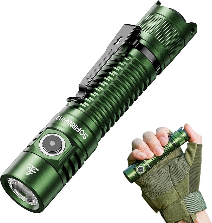 Sofirn SP31 V3.0 Pocket Flashlight Rechargeable, 1200 High Lumen Tactical Flashlight with Powerful LED, Dual Switches and Buck Constant Current Circuit for Home, Emergency, Heavy Duty (519A / Green)