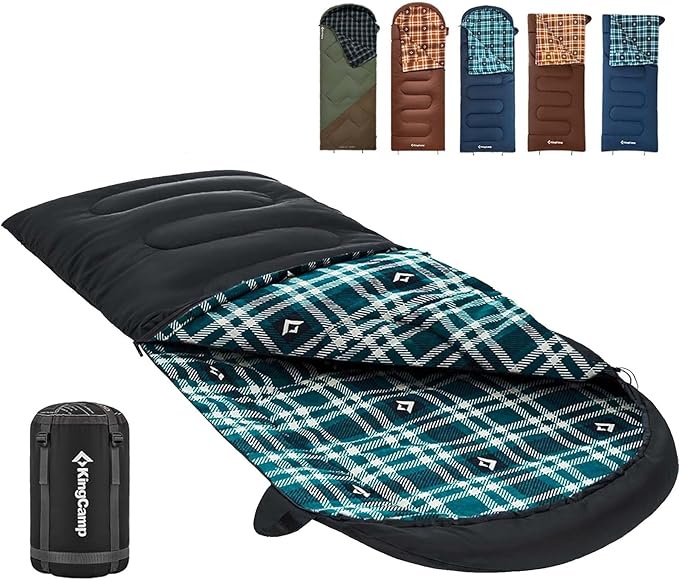 KingCamp Sleeping Bag for Adults, Cold Weather & Warm XL Big and Tall Flannel Sleeping Bags with Compression Sack Portable Waterproof Essentials Gear Accessories for Outdoor Camping