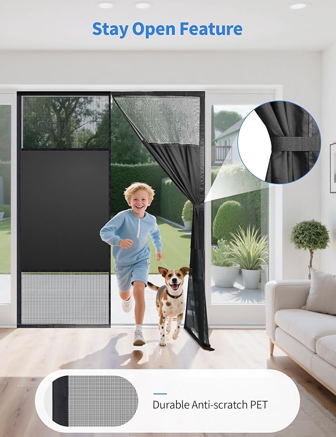 Magnetic Screen Door with Privacy Protection, Upgraded PET Mesh Screen for Hands Free Entrance & Keep Out Bugs, Fit for 72"x80" Sliding Door,Large Patio Door and French Door