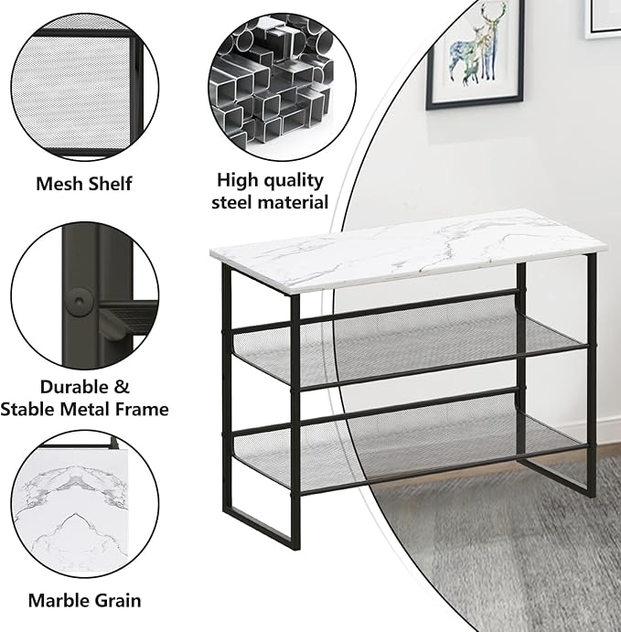 Garden 4 you 3 Tiers White Marble Shoe Rack,Freestanding Organizer Multi-Purpose Adjustable Flat and Slant Storage Rack Shoe Shelf, High Heels Potted Plant for Entryway Hallway Living Room Closet
