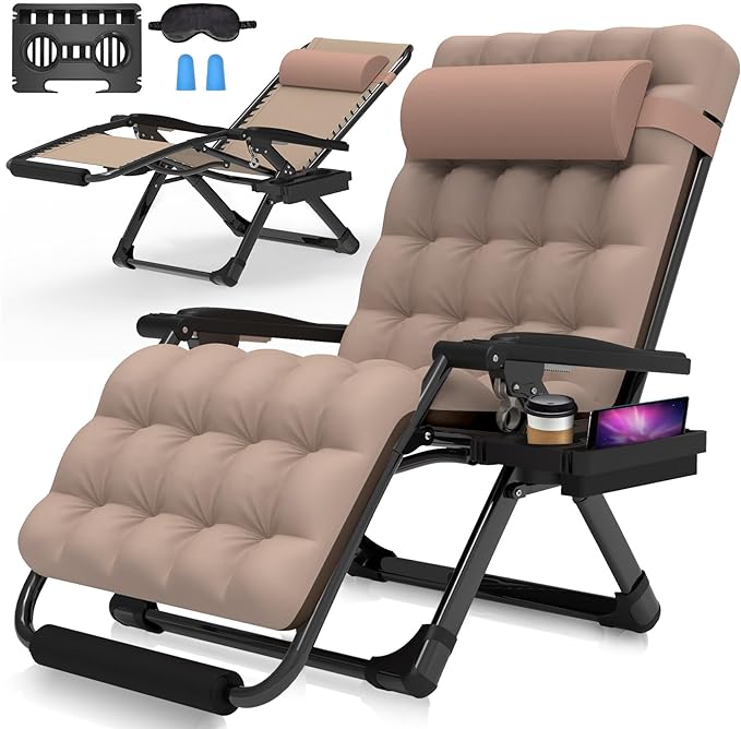 Suteck Oversized Zero Gravity Chair,33In XXL Lounge Chair w/Removable Cushion&Headrest, Reclining Camping Chair w/Upgraded Lock and Footrest, Reclining Patio Chairs Recliner for Indoor Outdoor,500LBS