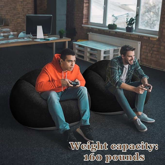 Realspring Inflatable Bean Bag Chairs Outdoor Blow up Camping Chairs Inflatable Lazy Sofa Folding Portable Bean Bag Loungers Couch for Movie Night(Black,2 Pcs)