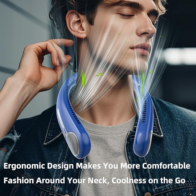 Portable Neck Fan,Gift Ideas,Personal Wearable Bladeless Fan,360° Cooling,LED Display,4-Speeds,6000mAh Rechargeable,Powerful Wind,Outdoor Travel Camping,Birthday Gifts for Men Women Dad Mom (Navy)