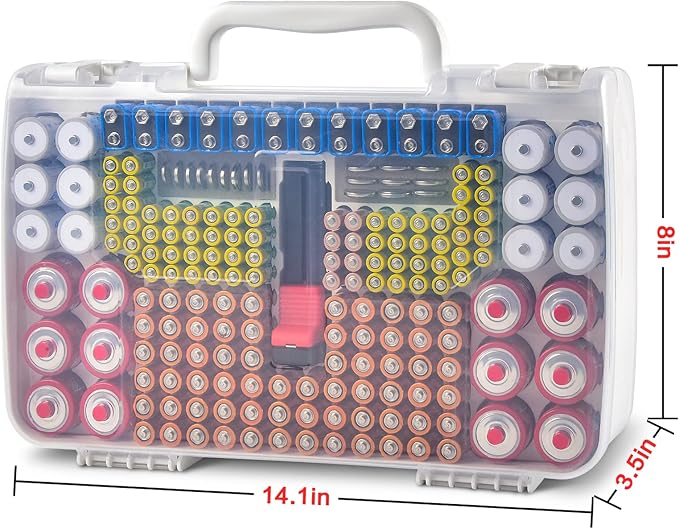 Battery Organizer Storage Case with Double-Sided, Garage Box with Tester Checker Batteries Container for 269pcs AA AAA AAAA 3A 4A 9V C D Lithium 4LR44 CR2 CR123A CR1632 CR2032 18650(Case Only)-White