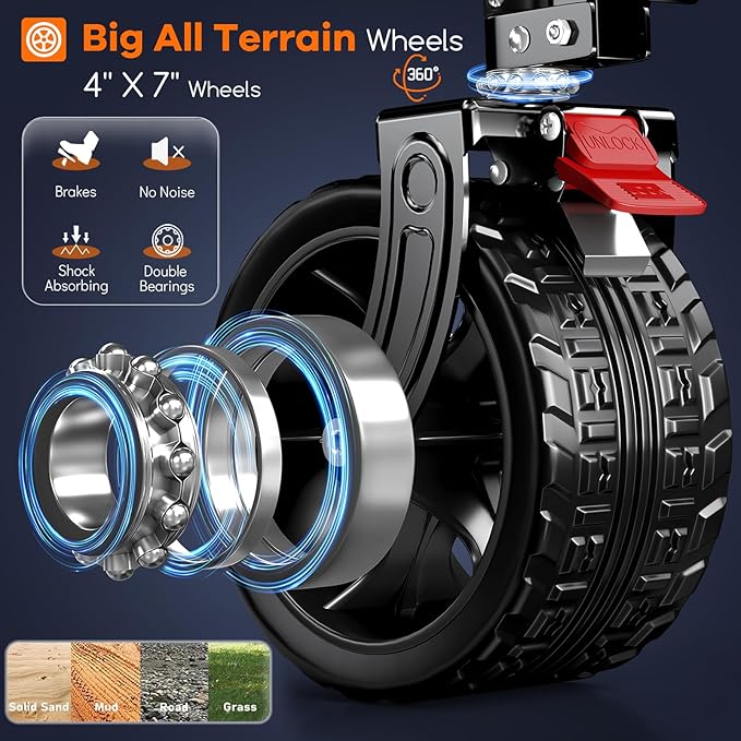 48" L Collapsible Wagon Cart Foldable, 560LB Weight Capacity 300L Heavy Duty Folding Beach Wagons with Big All-Terrain Wheels, Utility Carts for Groceries, Shopping, Camping, Sports - Grey&Blue