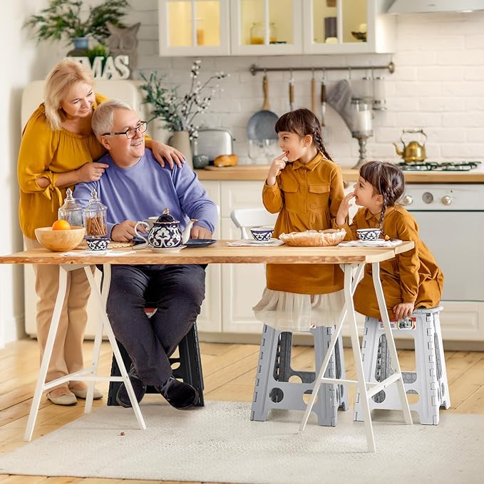 ACSTEP Folding Step Stool 17.5 Inch Heavy Duty Step Stool Foldable for Adults and Kids, Collapsible Stepping Stool with Handle, Non Slip Folding Stools for Kitchen Hold Up to 400lbs (Black 1PC)