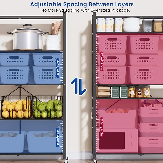 ALANNG 39.4" Wide Folding Storage Shelves with Wheels, Adjustable Metal Shelving Unit, Standing Shelf Organizer for Closet Kitchen Garage Laundry Pantry (Black,1 Pack)