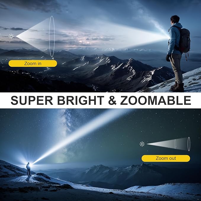 WdtPro Rechargeable Flashlight, Bright LED Flash Light, 5 Modes, Zoomable Small Torch with Clip, Waterproof, Flash Lights for Camping Essential Outdoor Home Emergency