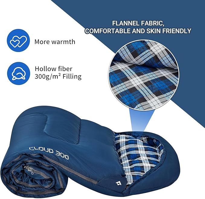 KingCamp 45° F Kids Sleeping Bag, Lightweight Waterproof & Compact Flannel Sleeping Bags Cold Weather & Warm Youth Essentials Gear Accessories for Camping, Fits 10-12 Children up to 5'5" Tall