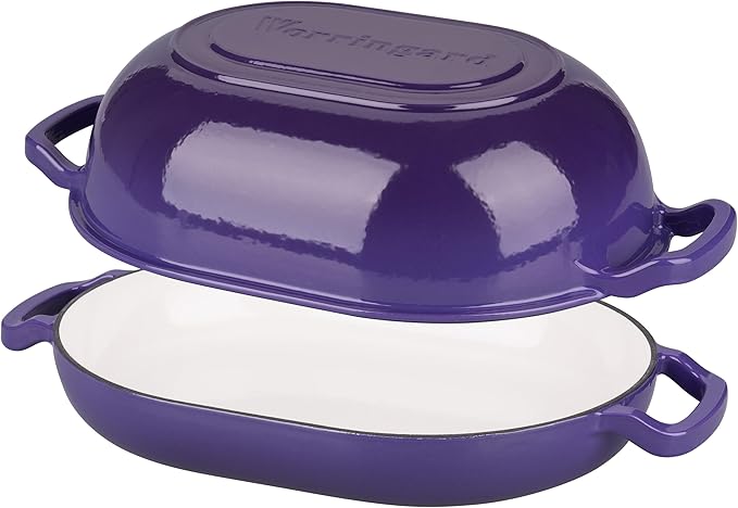 Enameled Cast Iron Sourdough Bread Oven, Dutch Oven, Loaf Cast Iron Bread Pan for Homemade Bread Baking, Meatloaf Pan with Lid, 7QT, Purple