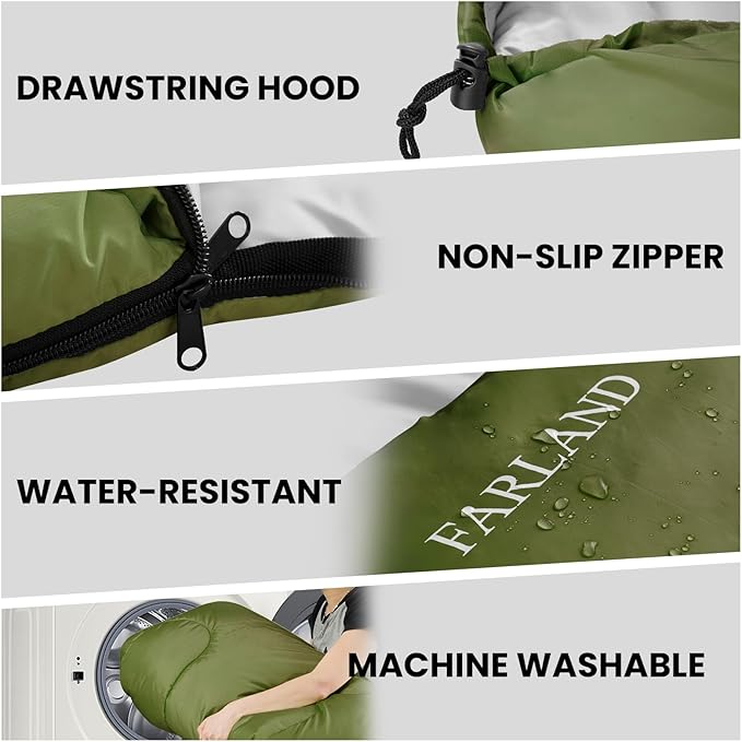 FARLAND Sleeping Bags 30℉ for Adults Teens Kids with Compression Sack Portable and Lightweight for 3-4 Season Camping, Hiking,Waterproof, Backpacking and Outdoors