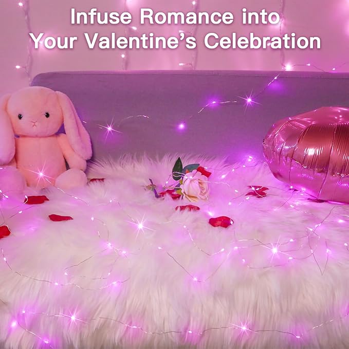 suddus Pink Christmas Fairy Lights Battery Operated Outdoor Waterproof, 66ft 200 Led String Lights with Remote, Twinkle Lights for Bedroom, Dorm, Tapestry, Party Decorations