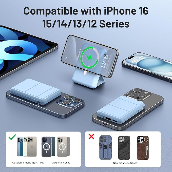 Azmuth for Magsafe Battery Pack, 10000mAh Magnetic Power Bank 22.5W PD Fast Charging with LED Display Wireless Portable Charger for Magsafe with Stand for iPhone 17/16/15/14/13/12/Pro/Pro Max