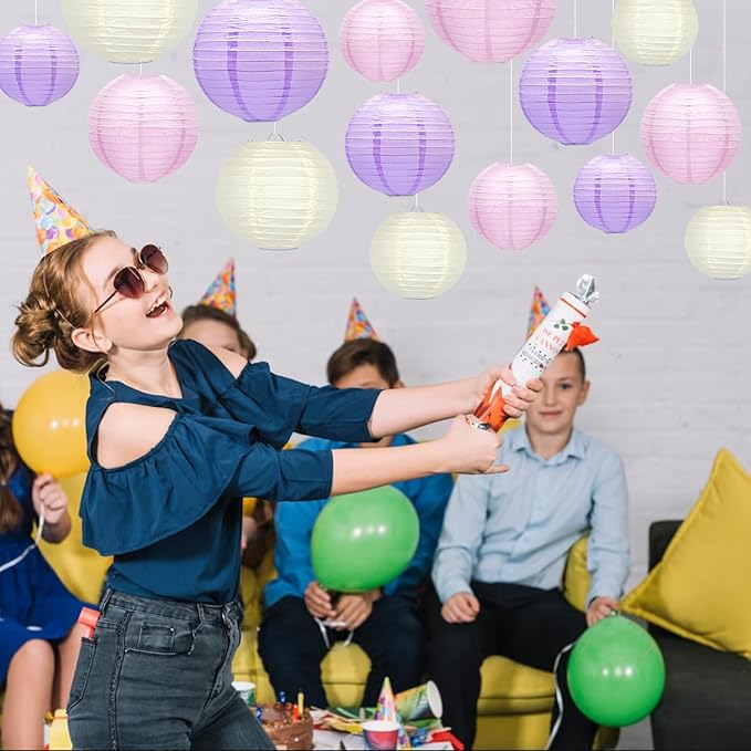 15Pcs Paper Lanterns Decorative, Pink Purple White Hanging Lantern for Mermaid Theme Girl Birthday Party Baby Showers Party Decorations