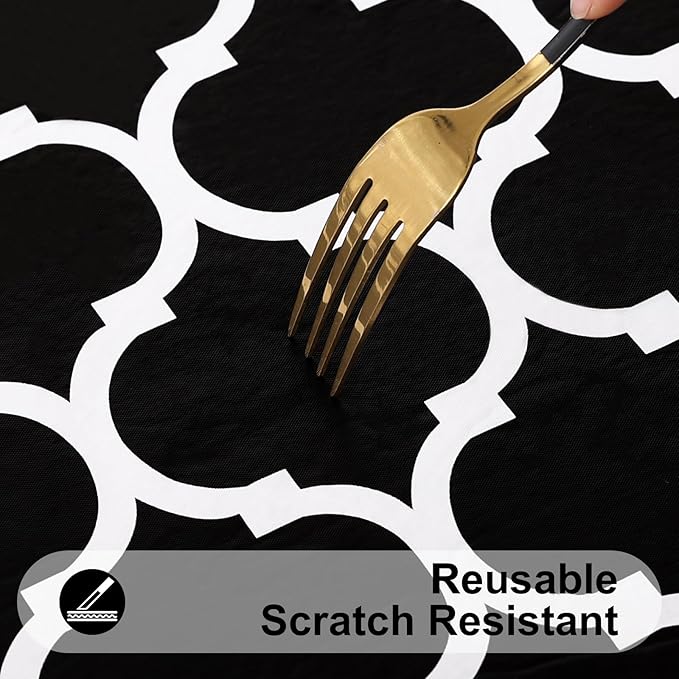 Smiry Rectangle Picnic Table Cover, Waterproof Elastic Fitted Camping Tablecloths for 4 Foot Tables, Wipeable Flannel Backed Vinyl Tablecloth Protector for Indoor, Outdoor (Black, 30x48 Inches)