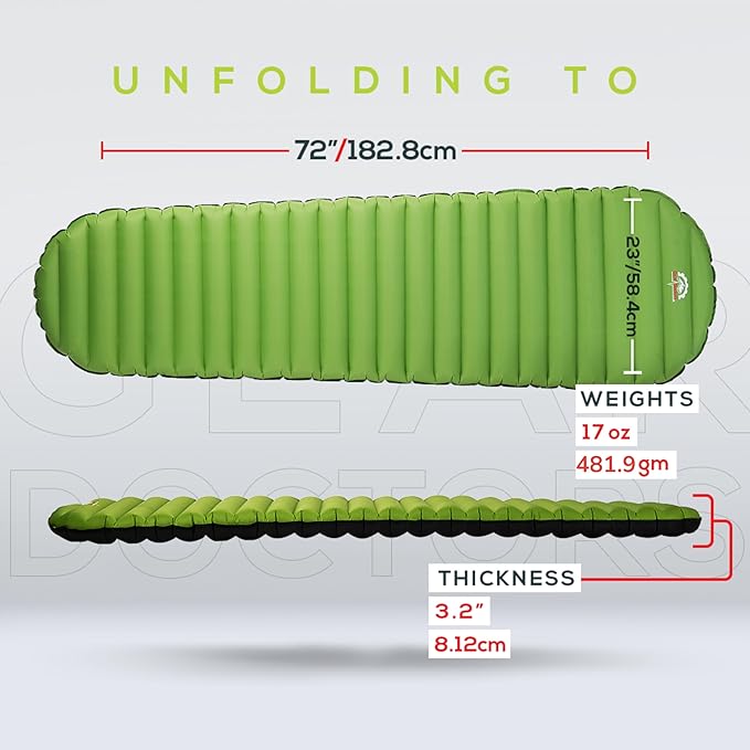 Gear Doctors Camping Pads Self Inflating Ultralight Apollo air 4.3-5.2 R Insulated Camping mats 1.5-3.3 in Must Haves Inflatable Foam air Sleep mat self Inflating air Mattress for Camping cot