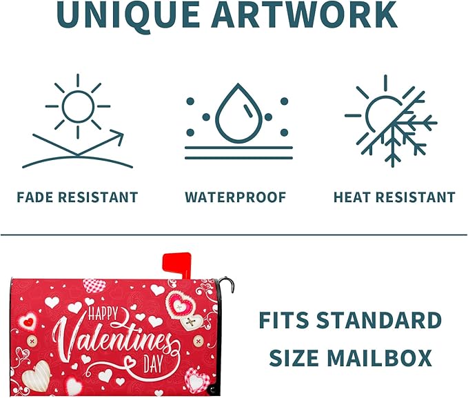 Happy Valentine's Mailbox Covers Magnetic Standard Size 25.5x21 Inch Romantic Red Love Heart Decorative Letter Box Wraps Sweet Holiday Anniversary Mail Box Post Cover for Home Outdoor Garden Decor