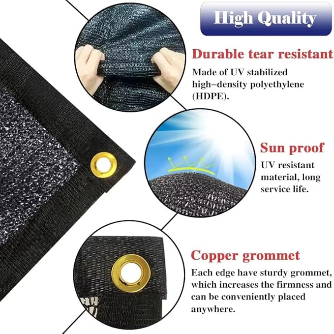 12X24Ft Shade Cloth for Garden, 90% Black Sun Shade Mesh for Plants Heat Protection, Outdoor Sunblock Mesh Tarp for Greenhouse, Plant Cover, Balcony, Gazebo, Deck, Porch, Carport