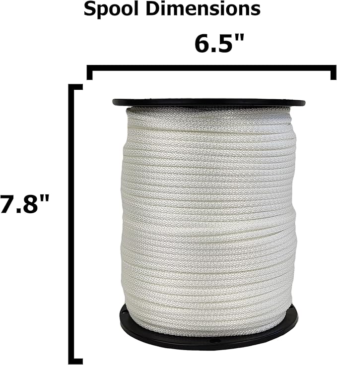 3/16 inch White Dacron Polyester Rope - 500 Foot Spool | Solid Braid - Industrial Grade - High UV and Abrasion Resistance - Low Stretch