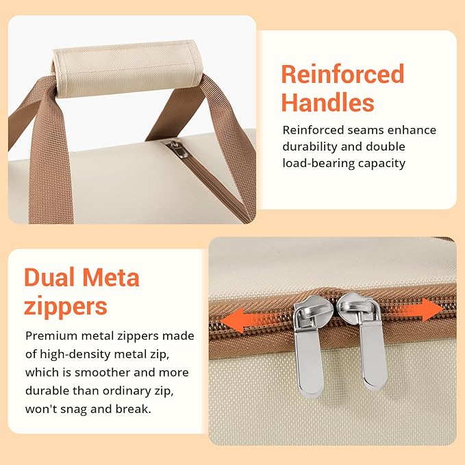 Double Insulated Casserole Carrier for Hot or Cold Food,Pie Carrier Bag Lunch Tote for Potluck Parties/Picnic/Cookouts, Fits 9"x13" Baking Dish, Beige