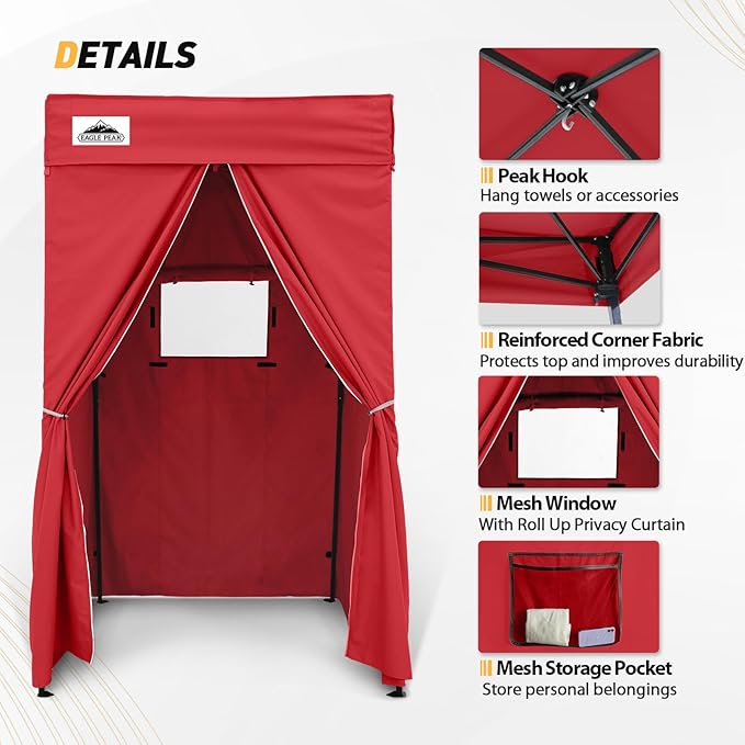 EAGLE PEAK Flex Compact 4x4 Pop-up Canopy Changing Room, Portable Privacy Dressing Room for Indoor Fashion Photoshoots, Camping, or Pool, Red